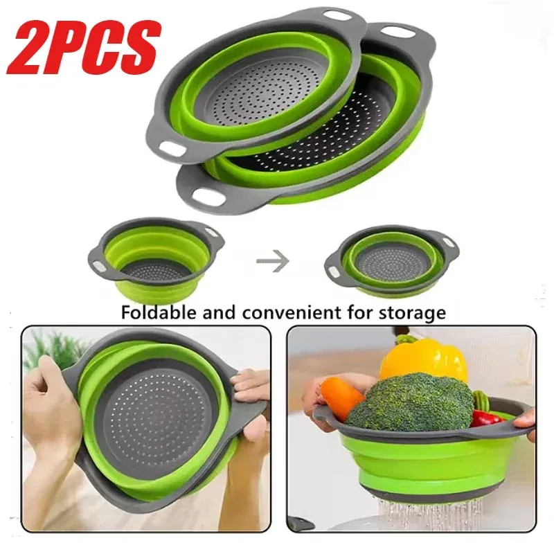 Panier égouttoir pliant en silicone, lot de 2, passoire pliable pour fruits et légumes