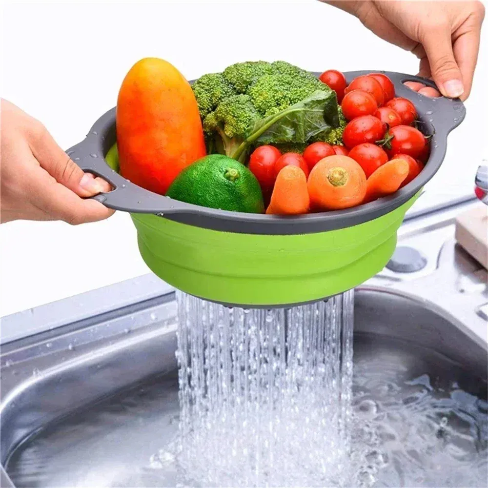 Panier égouttoir pliant en silicone, lot de 2, passoire pliable pour fruits et légumes 4