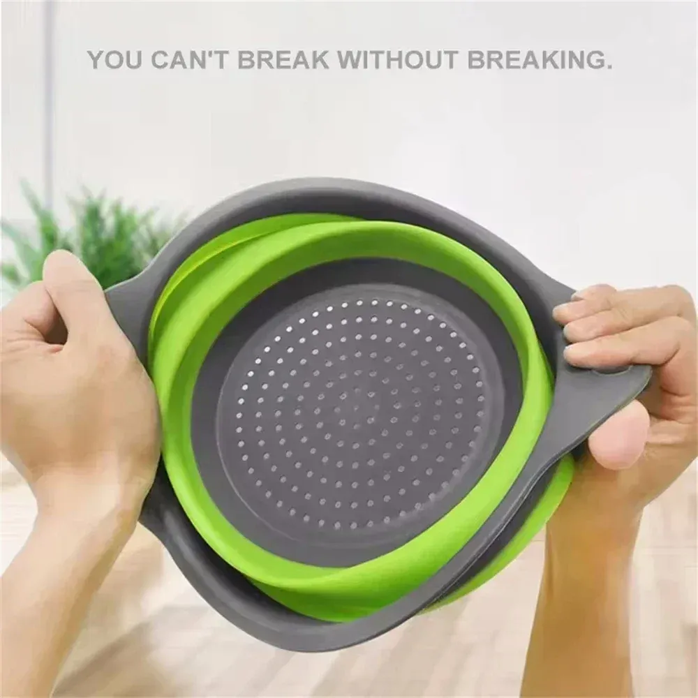 Panier égouttoir pliant en silicone, lot de 2, passoire pliable pour fruits et légumes 5