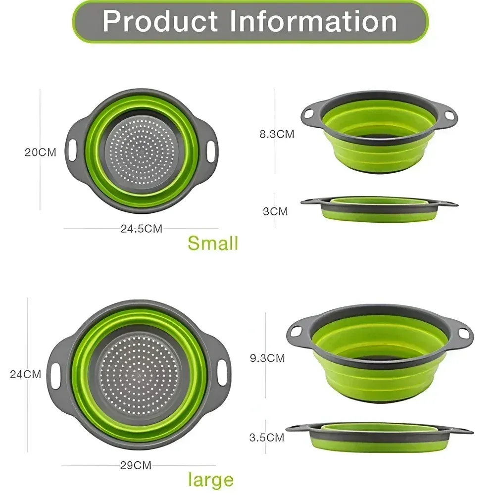 Panier égouttoir pliant en silicone, lot de 2, passoire pliable pour fruits et légumes 6
