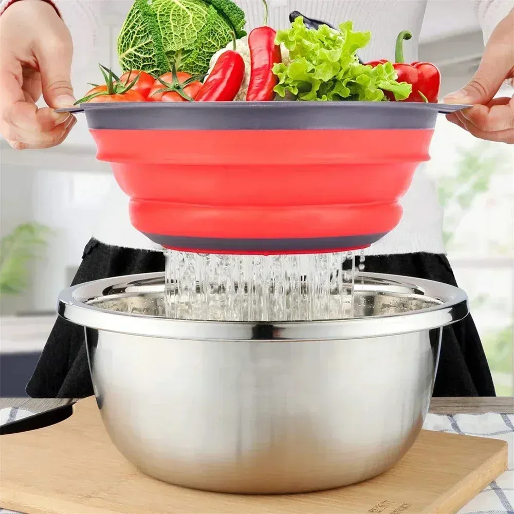 Panier égouttoir pliant en silicone, lavage de légumes
