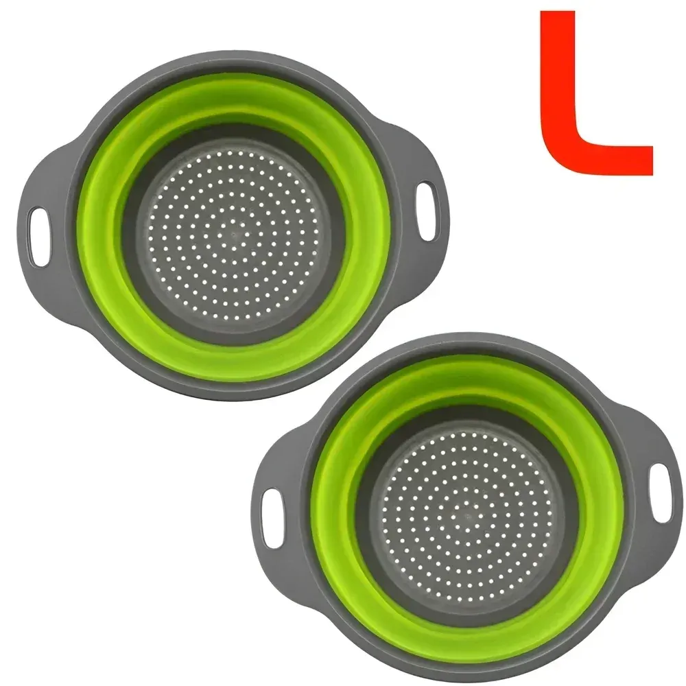 Panier égouttoir pliant en silicone, lot de 2, passoire pliable pour fruits et légumes 14