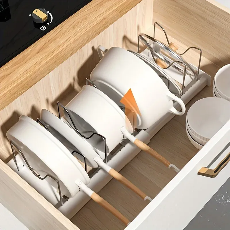 Note: the source title is already in French. Cleaning it up for a professional e-commerce listing:

Support organisateur extensible pour casseroles et poêles, séparateur réglable pour armoire de cuisine 3