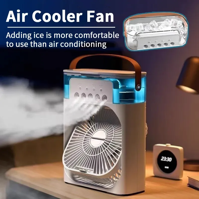 Ventilateur portable 3 en 1 avec climatiseur, mini refroidisseur d'air, humidificateur et veilleuse LED pour le bureau et la maison