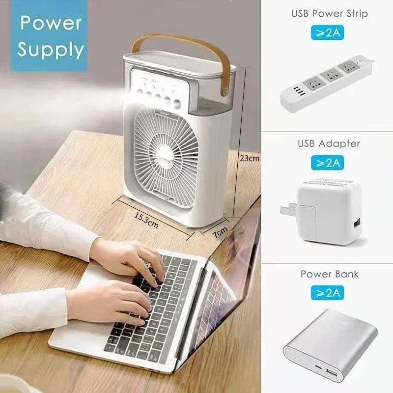 Ventilateur portable 3 en 1 avec climatiseur, mini refroidisseur d'air, humidificateur et veilleuse LED pour le bureau et la maison 3