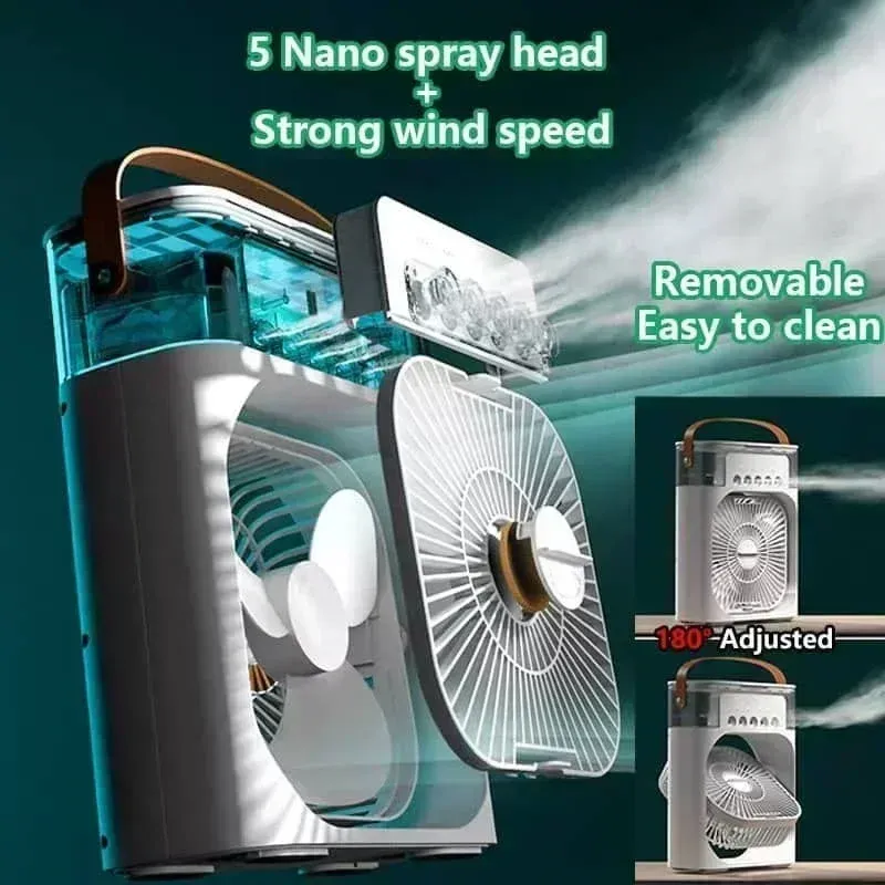 Ventilateur portable 3 en 1 avec climatiseur, mini refroidisseur d'air, humidificateur et veilleuse LED pour le bureau et la maison 4