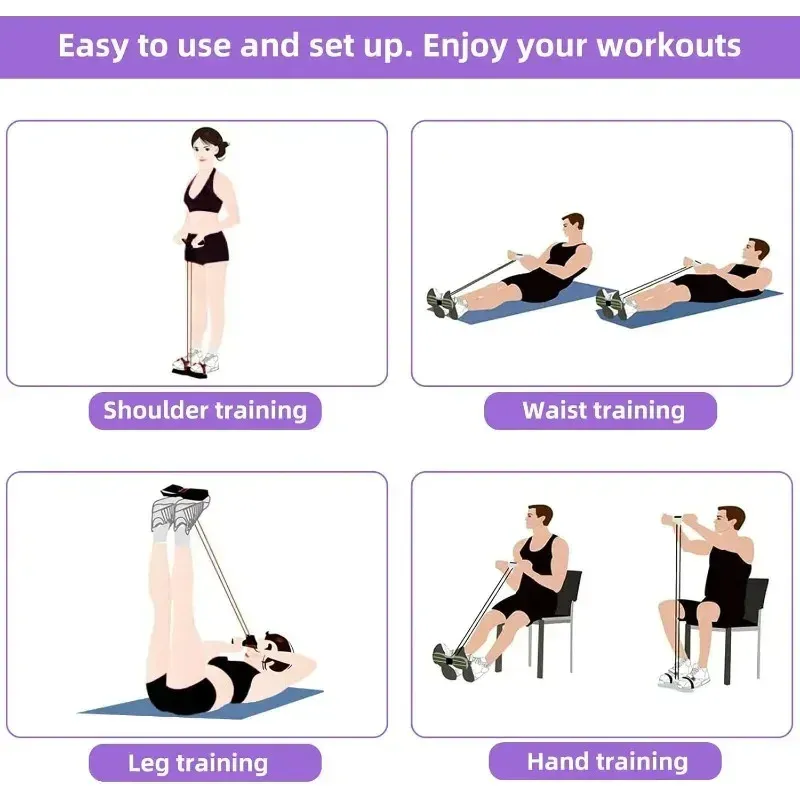 Tensionneur de bande de résistance 4 niveaux avec poignées antidérapantes - Équipement de fitness à domicile pour l'entraînement abdominal 6