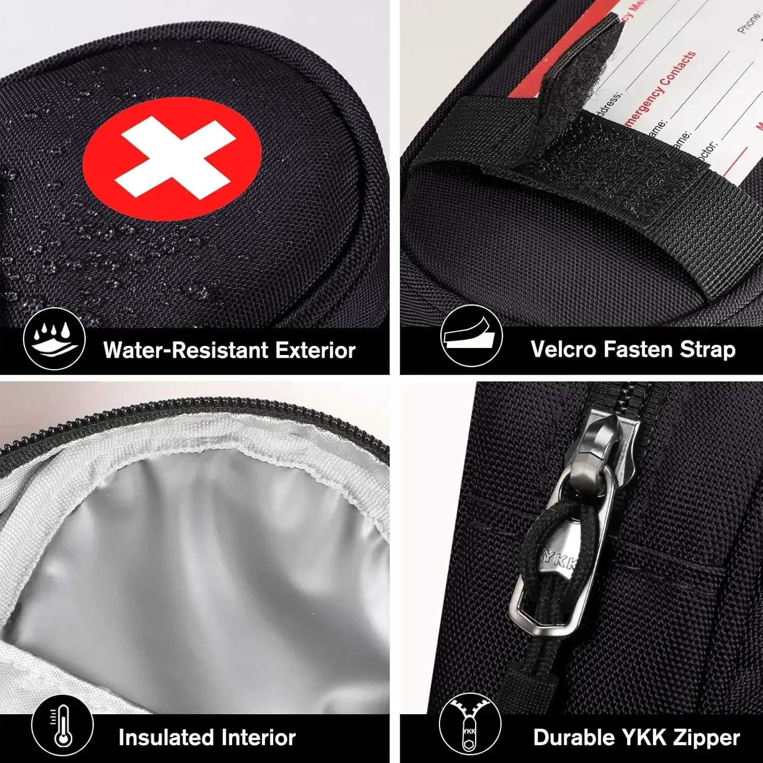 Sac organisateur de médicaments de voyage pour fournitures médicales d'urgence, avec 2 pochettes isolées pour EpiPens 2