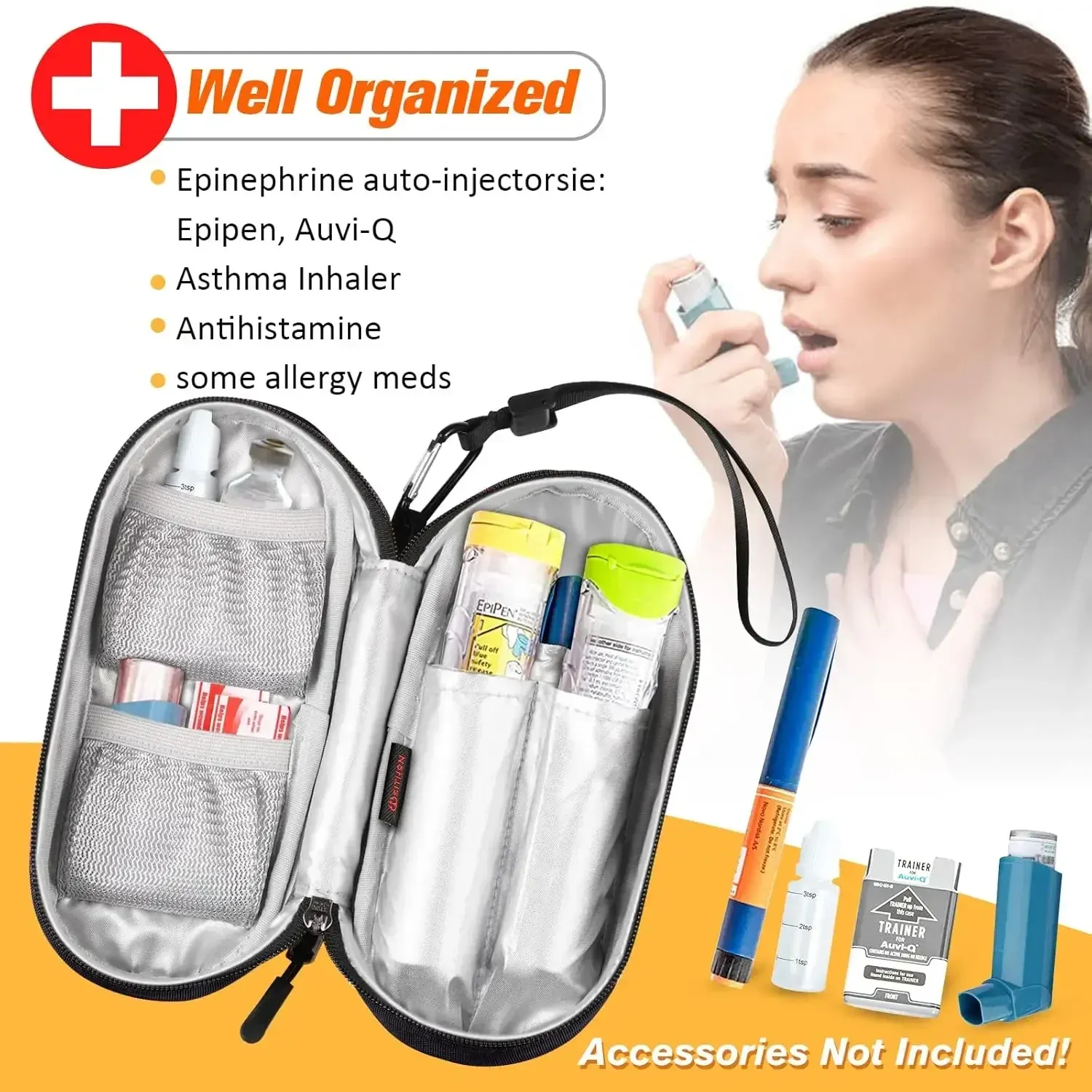 Sac organisateur de médicaments de voyage pour fournitures médicales d'urgence, avec 2 pochettes isolées pour EpiPens 3