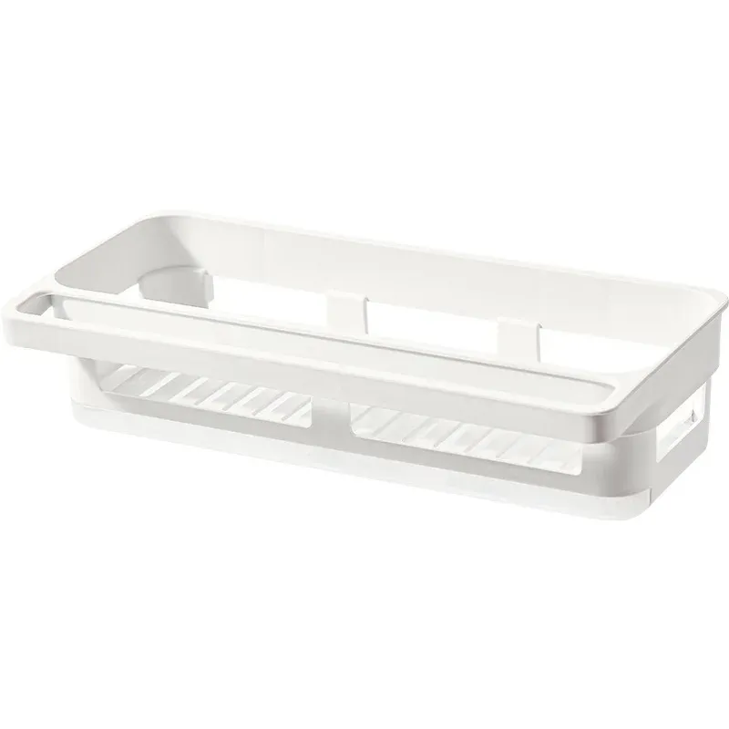 Porte-éponge pour évier de cuisine, support mural avec système d'égouttage et plateau de récupération, organisateur en plastique blanc pour plan de travail 7