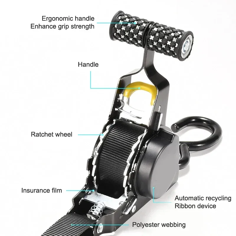 Sangle à cliquet rétractable automatique pour motos et bagages 5