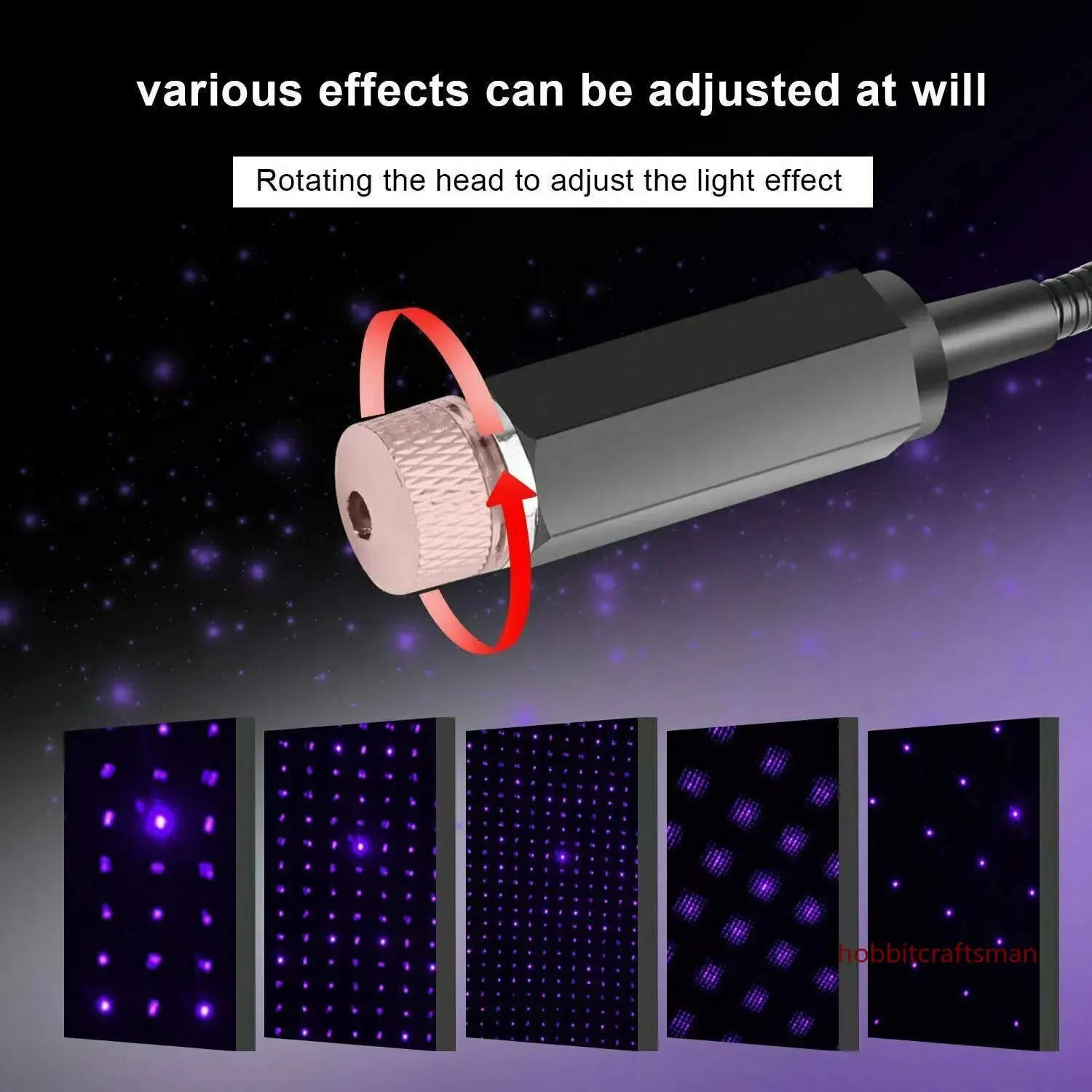 Mini projecteur LED galaxie pour plafond de voiture, rechargeable par USB, lumière d'ambiance réglable pour chambre à coucher 3