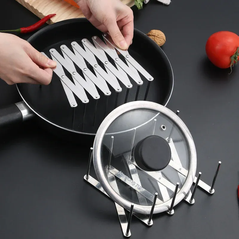 Égouttoir à vaisselle en acier inoxydable, égouttoir de cuisine réglable, porte-ustensiles pliable pour plats, tasses, casseroles et couvercles | Gain de place 2
