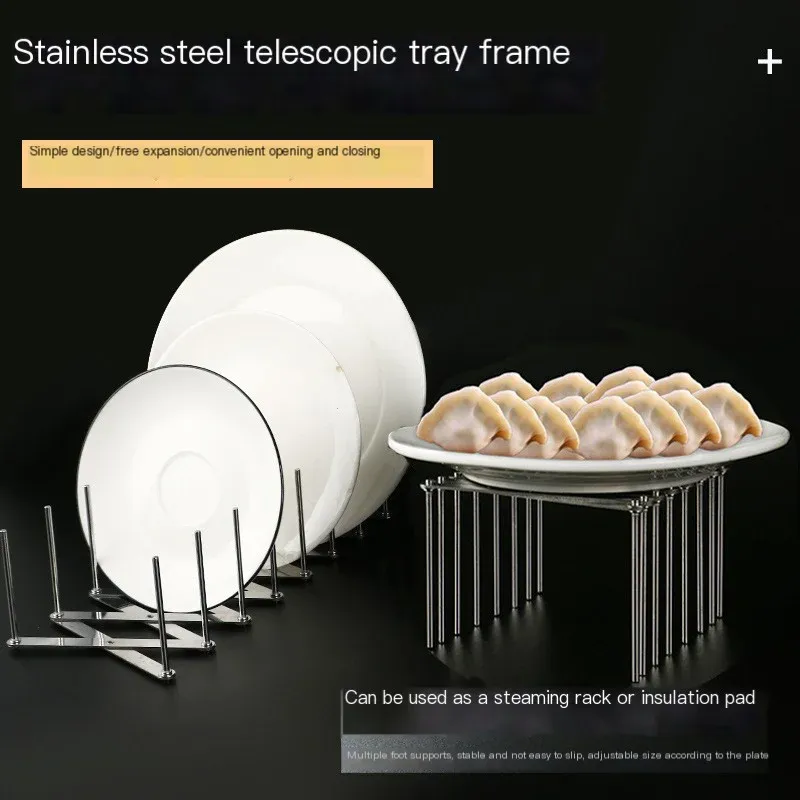 Égouttoir à vaisselle en acier inoxydable, égouttoir de cuisine réglable, porte-ustensiles pliable pour plats, tasses, casseroles et couvercles | Gain de place 3