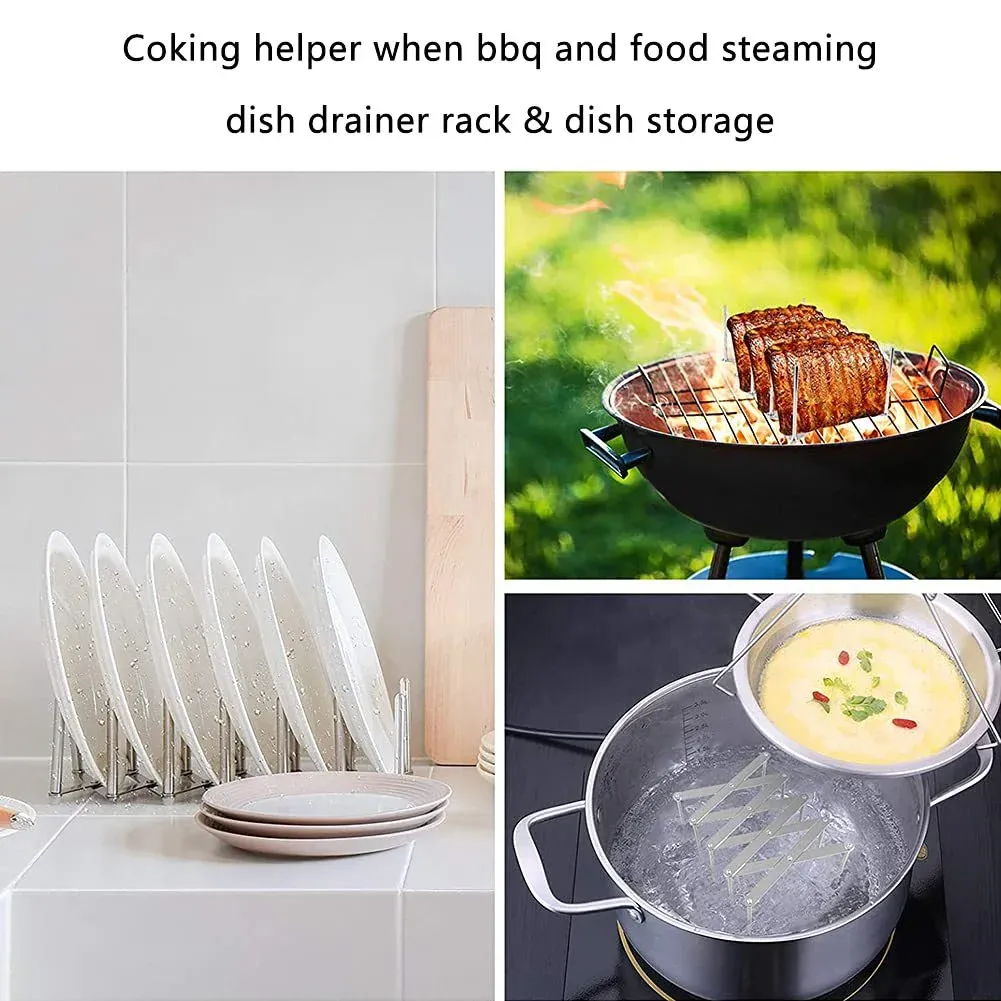 Égouttoir à vaisselle en acier inoxydable, égouttoir de cuisine réglable, porte-ustensiles pliable pour plats, tasses, casseroles et couvercles | Gain de place 4