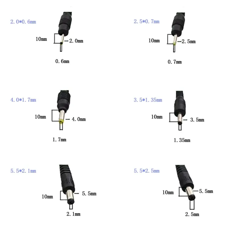 Câble d'alimentation USB vers prise DC 5 V, embouts 3,5×1,35 mm, 2,0×0,6 mm, 2,5×0,7 mm, 4,0×1,7 mm, 5,5×2,1 mm et 5,5×2,5 mm 3