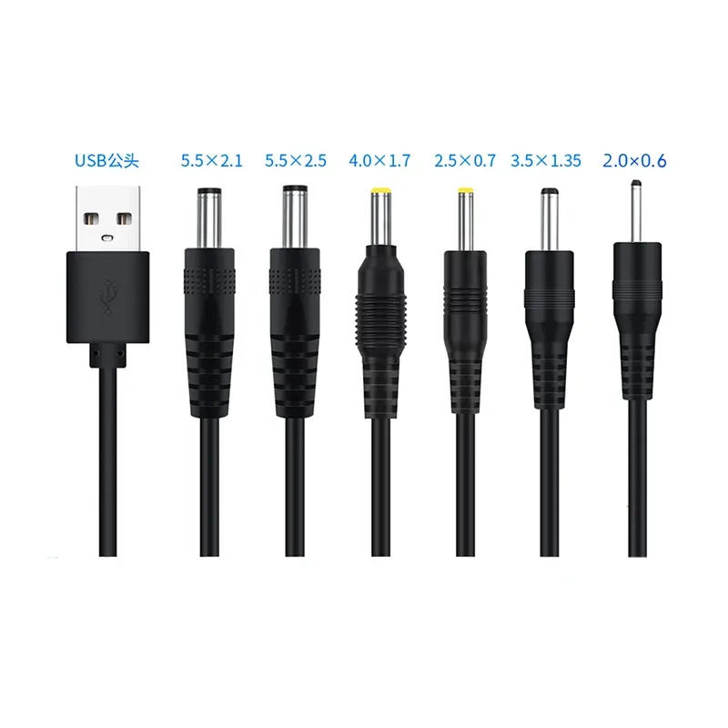Câble d'alimentation USB vers prise DC 5 V, embouts 3,5×1,35 mm, 2,0×0,6 mm, 2,5×0,7 mm, 4,0×1,7 mm, 5,5×2,1 mm et 5,5×2,5 mm 4