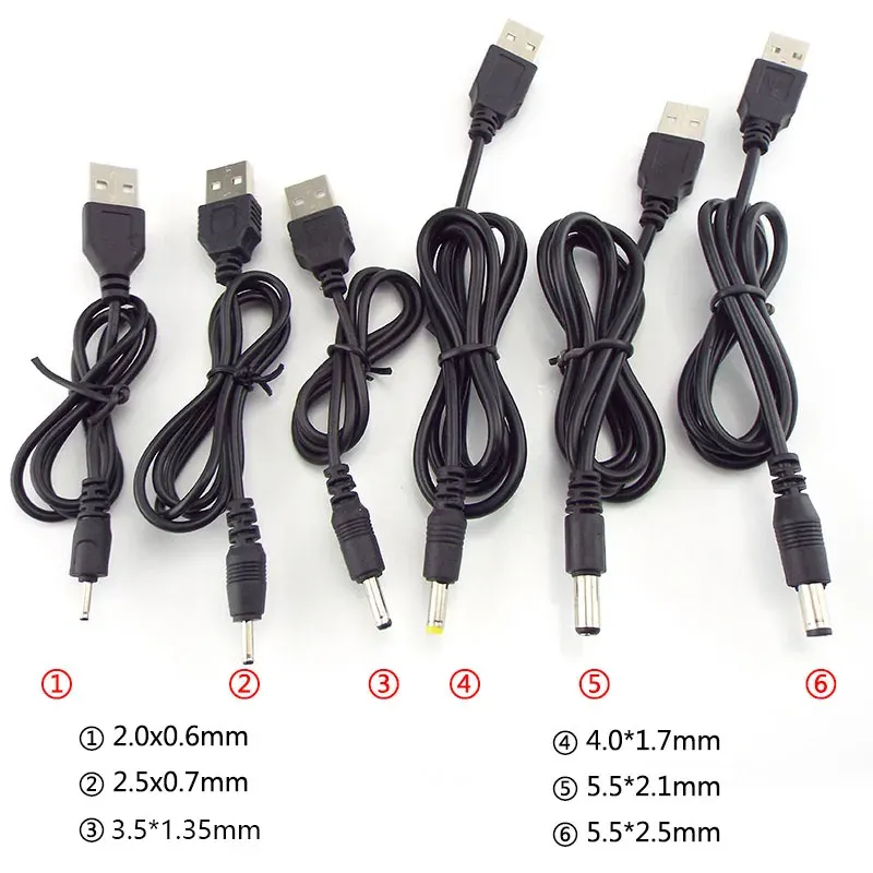 Câble d'alimentation USB vers prise DC 5 V, embouts 3,5×1,35 mm, 2,0×0,6 mm, 2,5×0,7 mm, 4,0×1,7 mm, 5,5×2,1 mm et 5,5×2,5 mm 6
