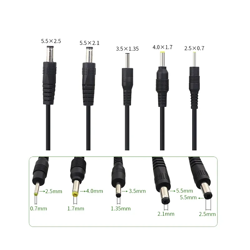 Câble d'alimentation USB vers prise DC 5 V, embouts 3,5×1,35 mm, 2,0×0,6 mm, 2,5×0,7 mm, 4,0×1,7 mm, 5,5×2,1 mm et 5,5×2,5 mm 5