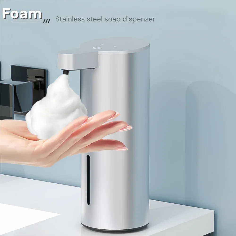 Distributeur de savon automatique rechargeable, 360 ml, en acier inoxydable, capteur infrarouge sans contact, pour salle de bain et cuisine, étanche IPX5 7