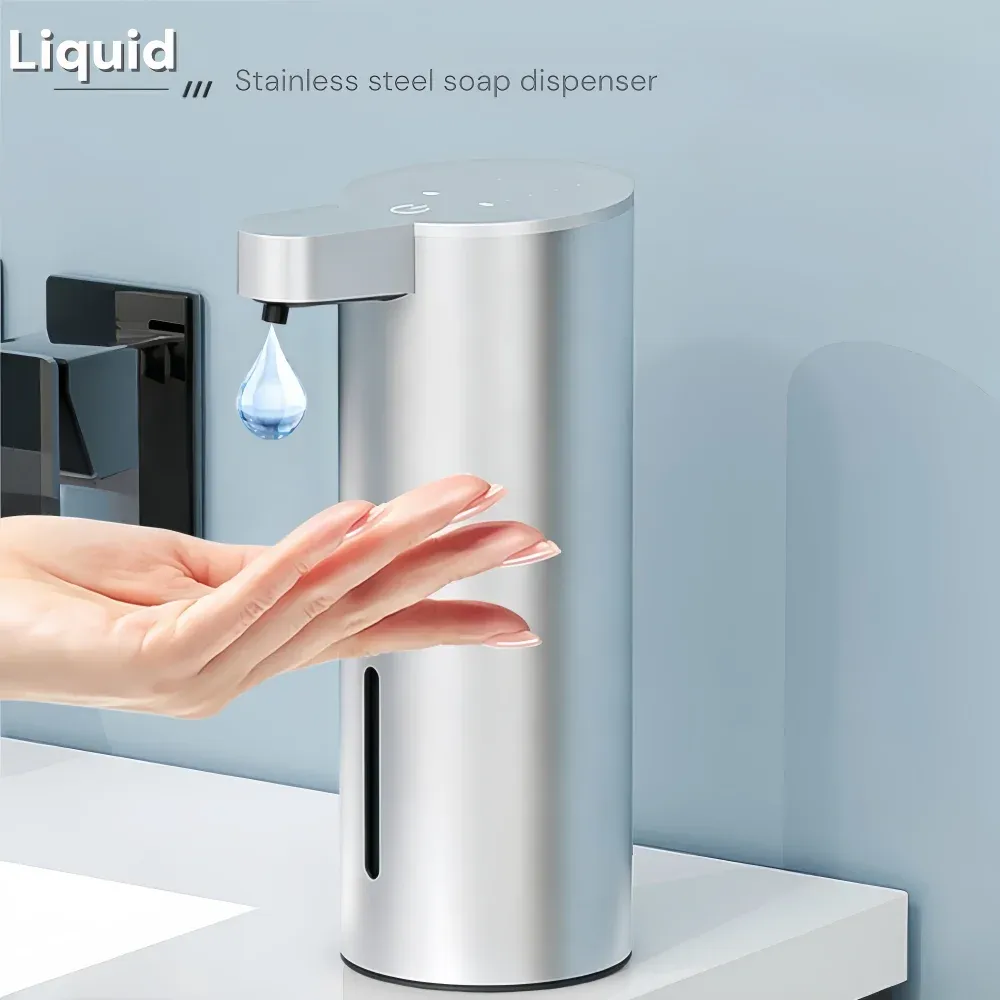 Distributeur de savon automatique rechargeable, 360 ml, en acier inoxydable, capteur infrarouge sans contact, pour salle de bain et cuisine, étanche IPX5 8