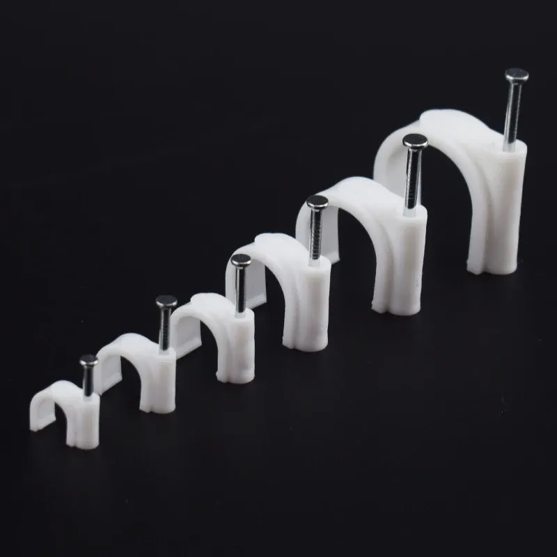 Lot de 100 clips de câble à clouer, 4, 6, 8, 10, 12, 14, 16 et 20 mm, pour câbles coaxiaux et cordons 3