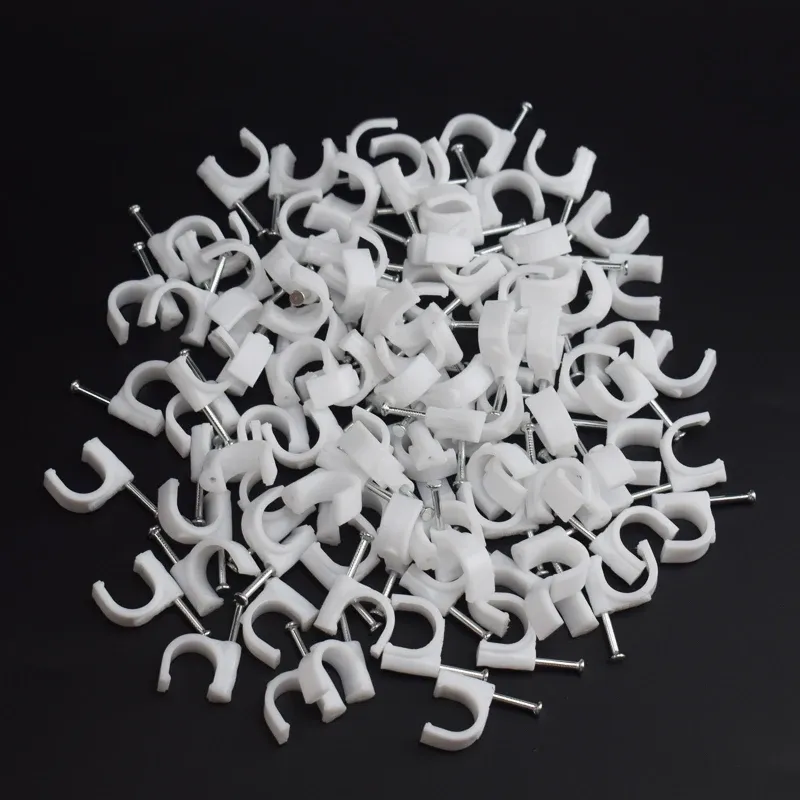 Lot de 100 clips de câble à clouer, 4, 6, 8, 10, 12, 14, 16 et 20 mm, pour câbles coaxiaux et cordons 2