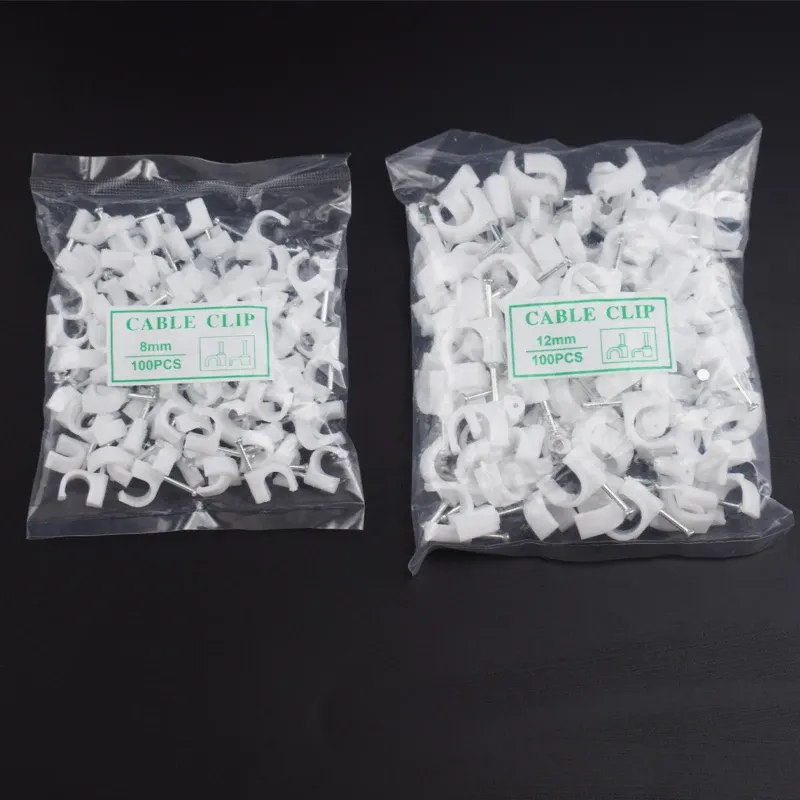 Lot de 100 clips de câble à clouer, 4, 6, 8, 10, 12, 14, 16 et 20 mm, pour câbles coaxiaux et cordons 5