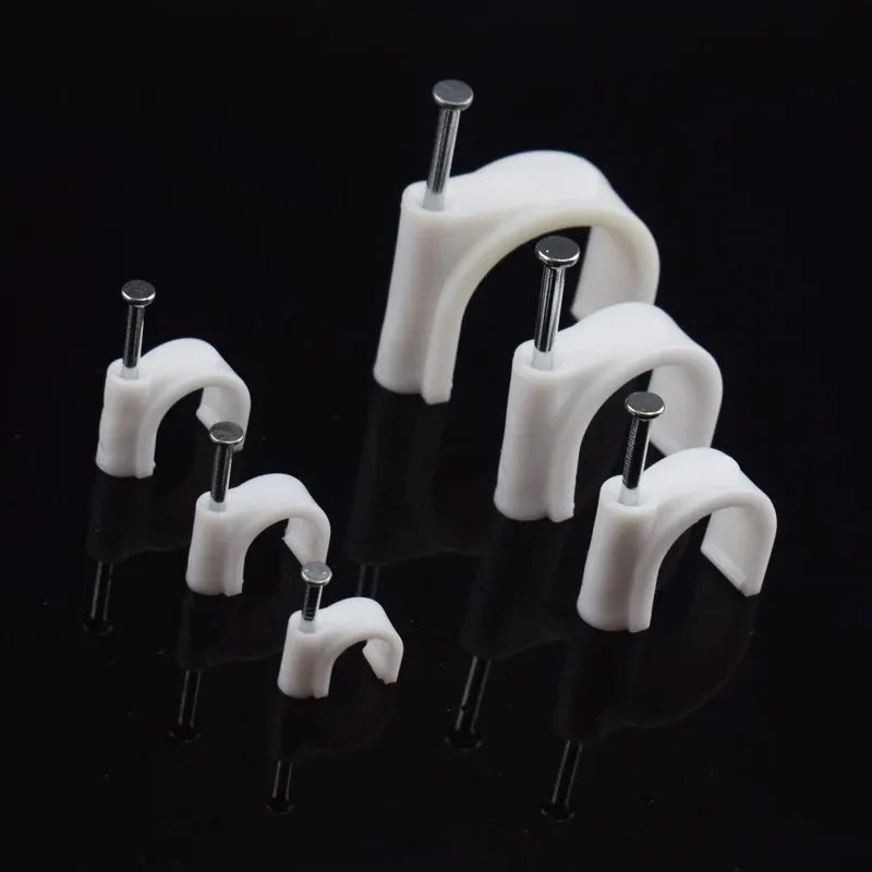 Lot de 100 clips de câble à clouer, 4, 6, 8, 10, 12, 14, 16 et 20 mm, pour câbles coaxiaux et cordons 6