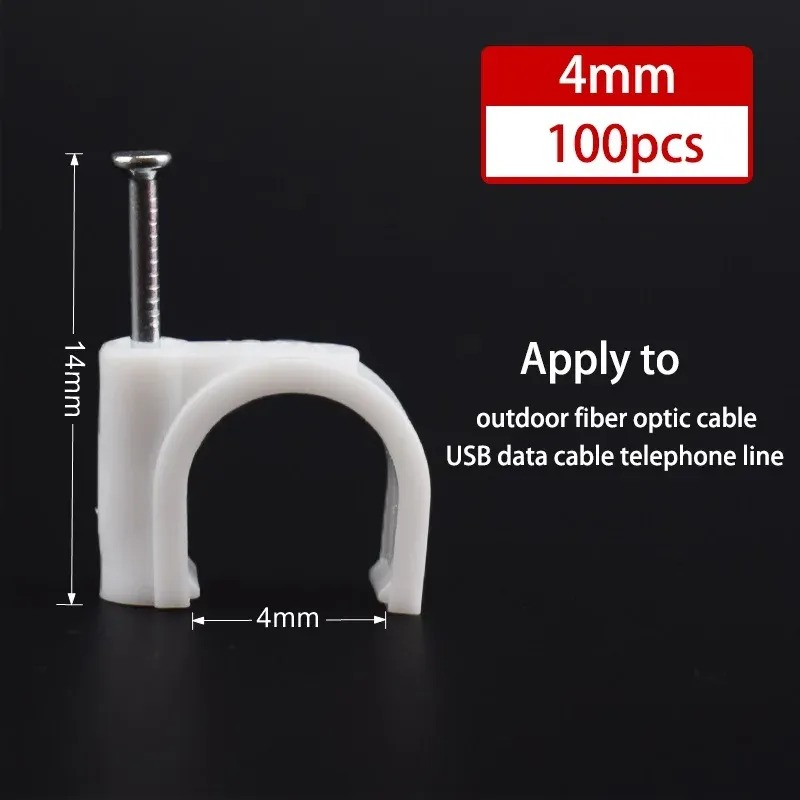 Lot de 100 clips de câble à clouer, 4, 6, 8, 10, 12, 14, 16 et 20 mm, pour câbles coaxiaux et cordons 12