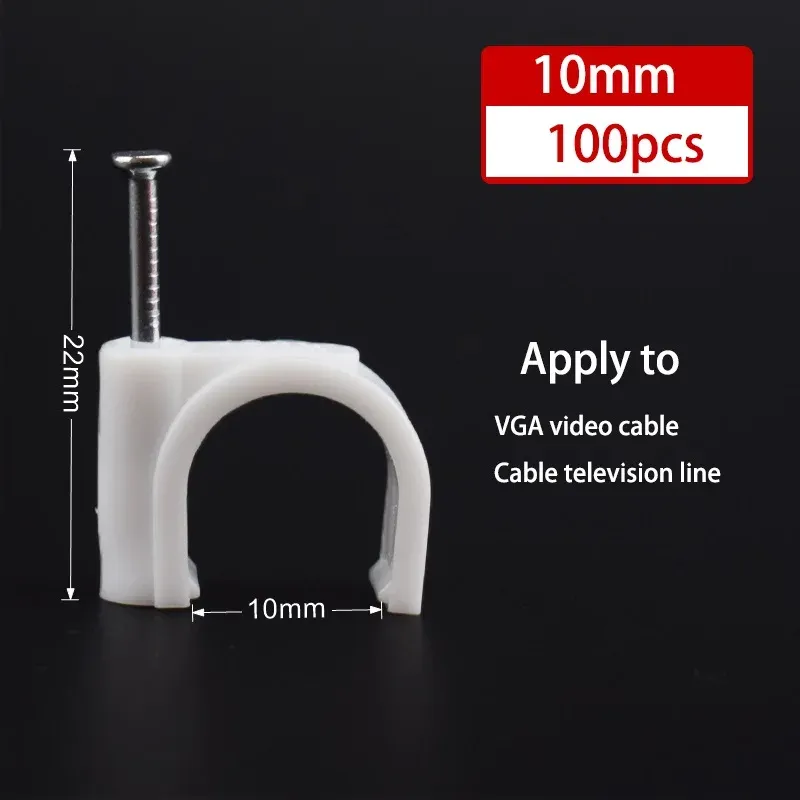 Lot de 100 clips de câble à clouer, 4, 6, 8, 10, 12, 14, 16 et 20 mm, pour câbles coaxiaux et cordons 9