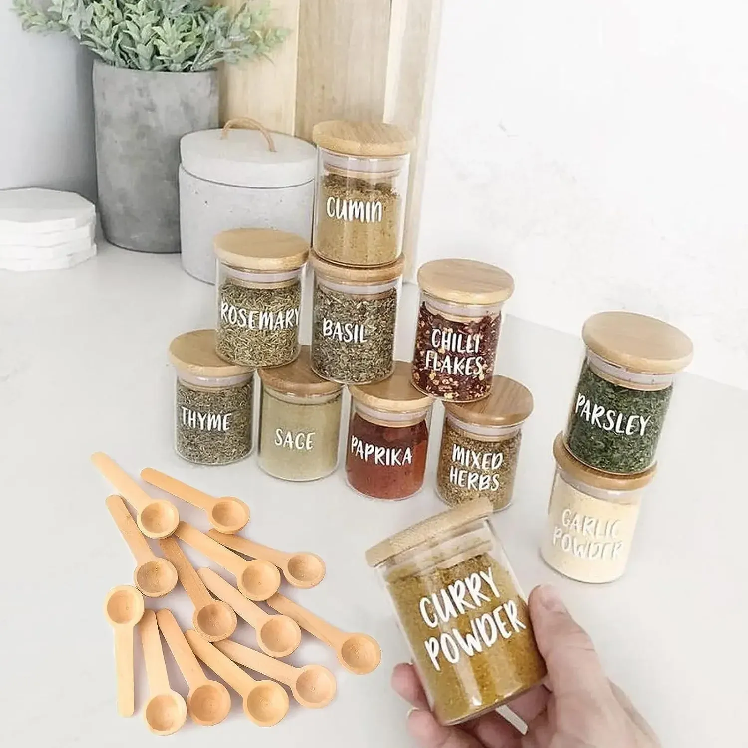 Petites cuillères d'assaisonnement de cuisine, cuillères à mesurer en bois pour miel, café, sel et épices, ensemble de 3 à 10 pièces 4