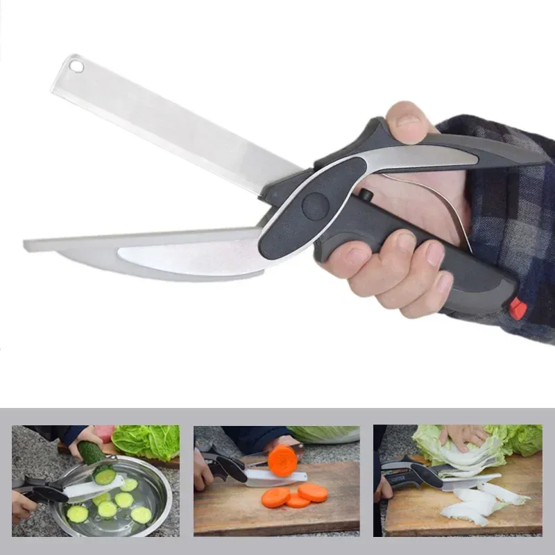 Ciseaux de cuisine en acier inoxydable 2 en 1, planche à découper, hachoir pour fruits et légumes, multifonctionnel