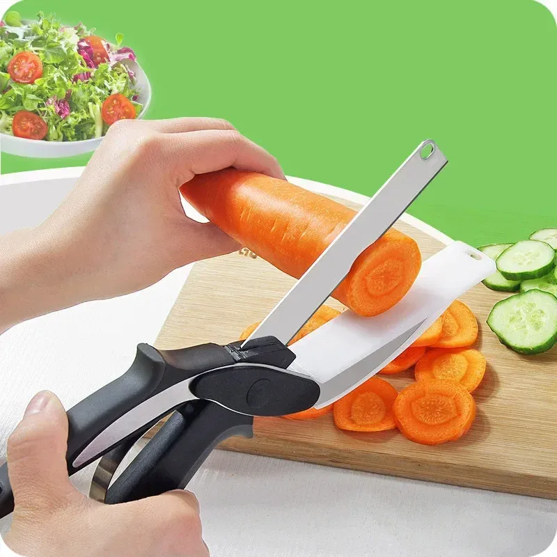Ciseaux de cuisine en acier inoxydable 2 en 1, planche à découper, hachoir pour fruits et légumes, multifonctionnel 2