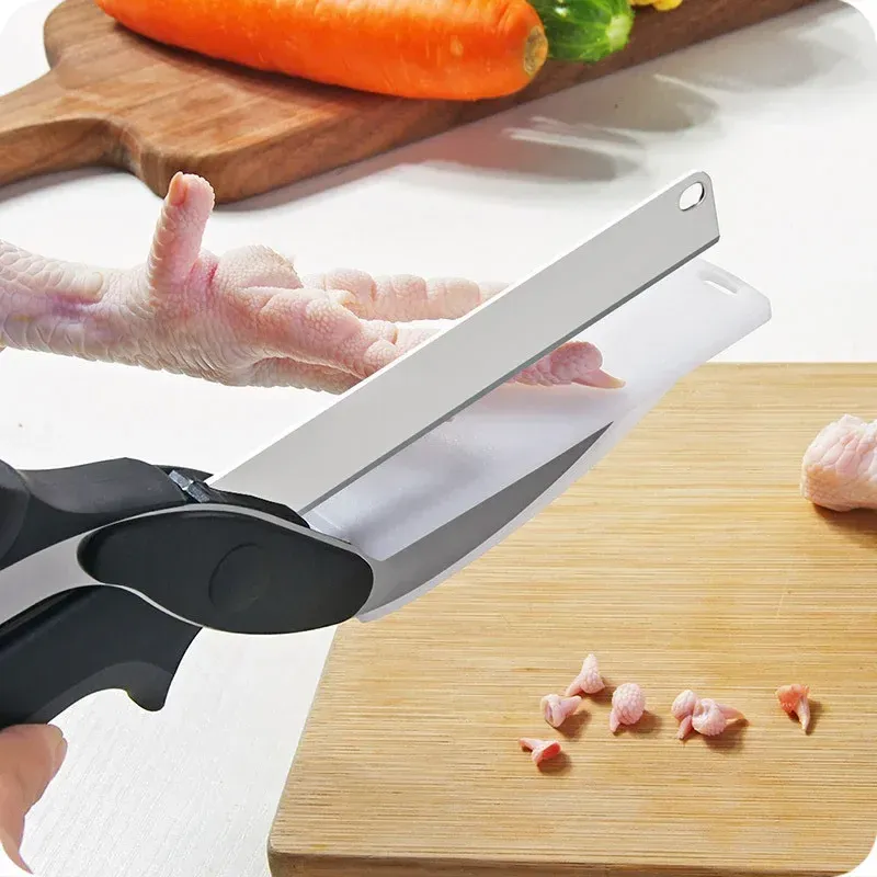 Ciseaux de cuisine en acier inoxydable 2 en 1, planche à découper, hachoir pour fruits et légumes, multifonctionnel 4