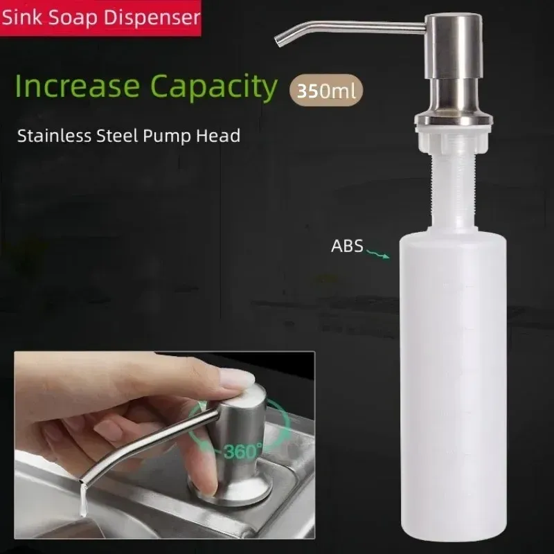 Distributeur de savon pour cuisine en acier inoxydable, 350 ml, pompe à savon pour évier, idéal pour le liquide vaisselle 2