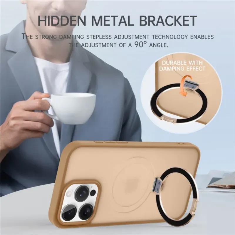 Coque magnétique mate avec anneau métallique et béquille, compatible MagSafe pour iPhone 11 à 17, Air, Pro et Pro Max 2