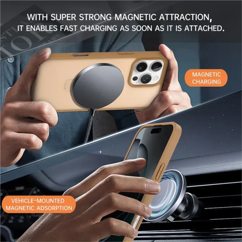 Coque magnétique mate avec anneau métallique et béquille, compatible MagSafe pour iPhone 11 à 17, Air, Pro et Pro Max 3