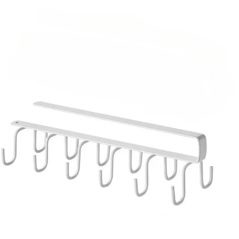Crochet de suspension pour étagère inférieure d'armoire de cuisine, support sans perçage en tissu, organiseur à 6 crochets, support suspendu pour spatules 10