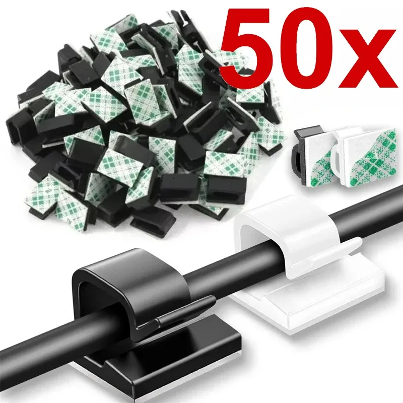 Organisateur de câbles USB, lot de 10/20/50 pièces, support enrouleur de fil pour écouteurs et souris, clips de protection, crochets adhésifs, pince de bureau 1