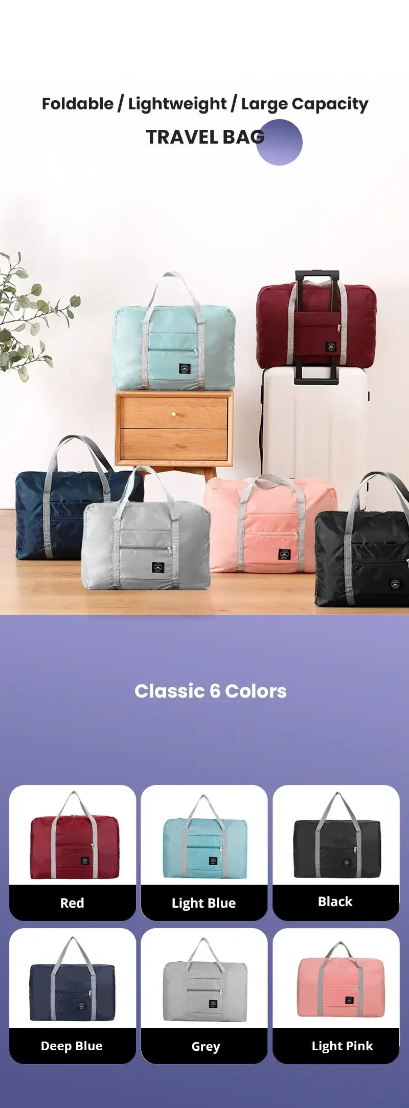 Sac de voyage pliable vue d'ensemble
