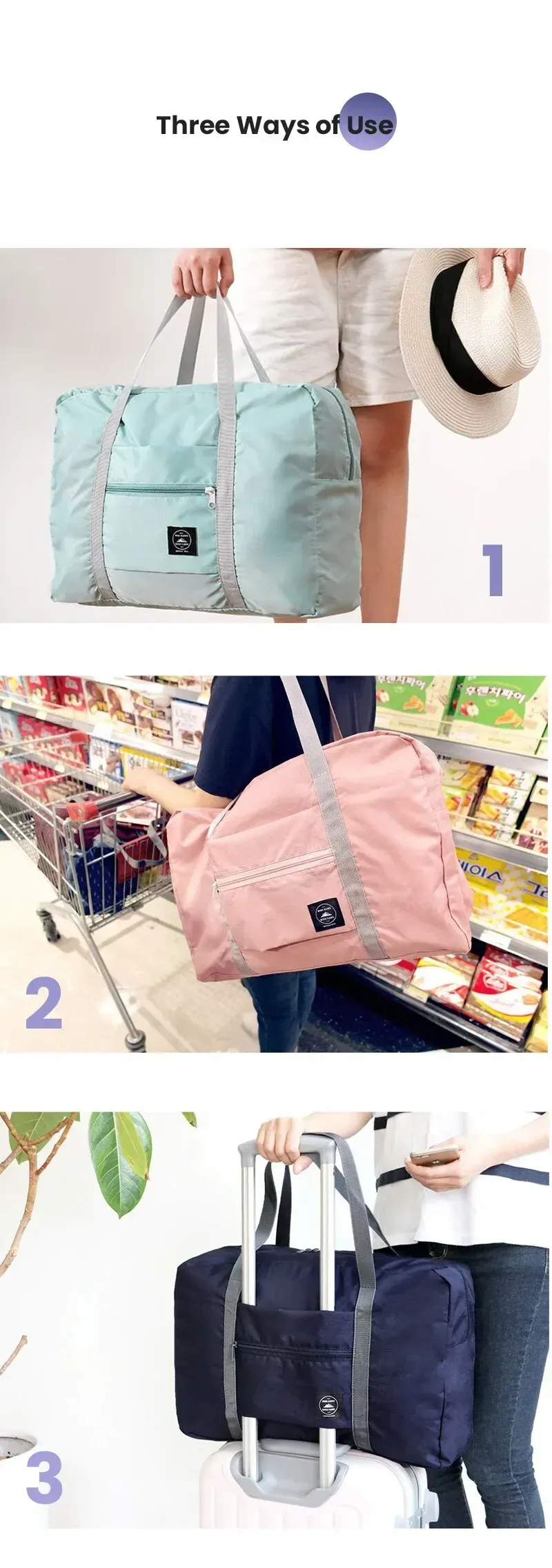Sac de voyage pliable en situation d'usage