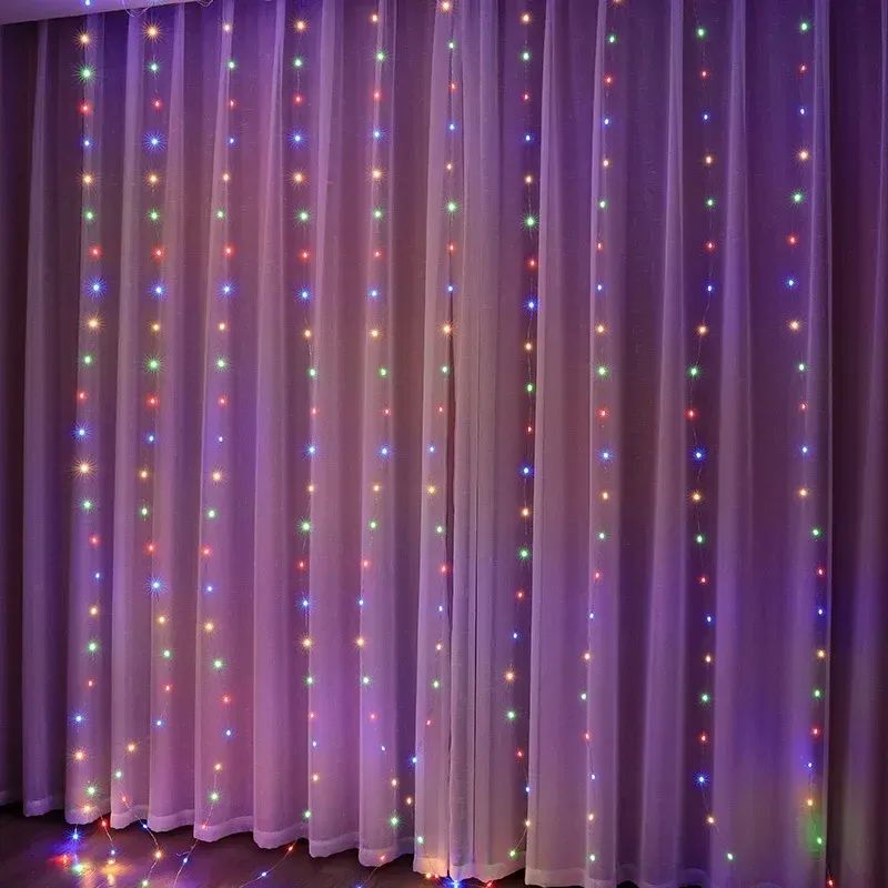 Guirlande lumineuse LED 100/600 à rideau 3/4/6 m avec télécommande USB, guirlande féerique pour décoration de Noël, chambre et maison 3
