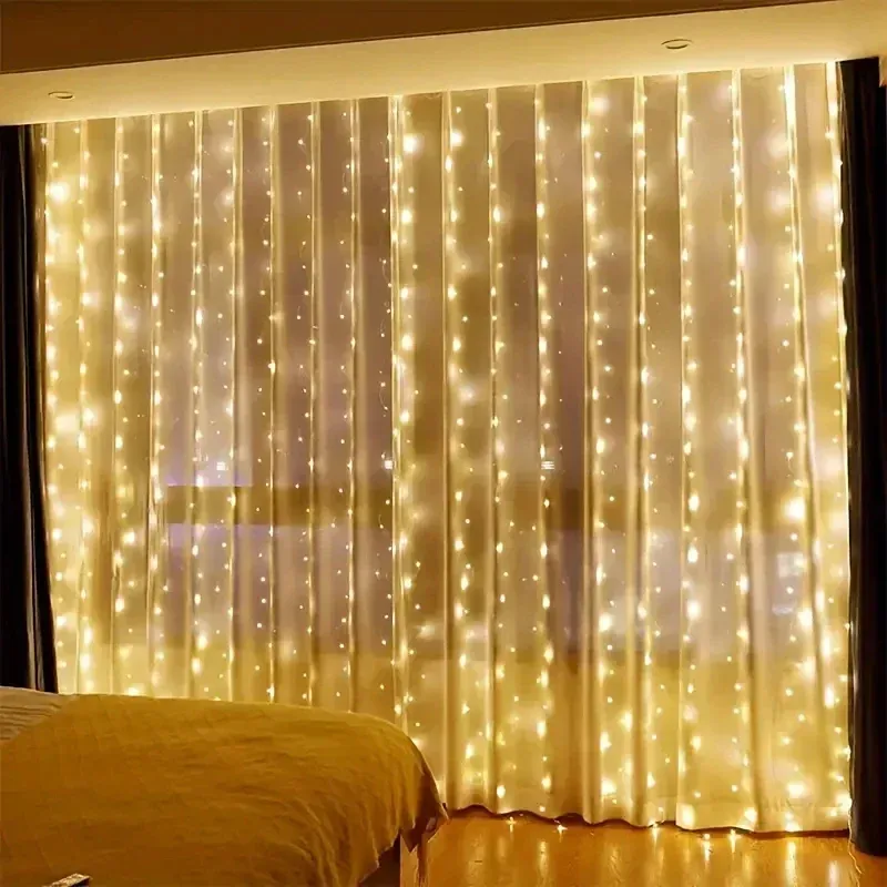 Guirlande lumineuse LED 100/600 à rideau 3/4/6 m avec télécommande USB, guirlande féerique pour décoration de Noël, chambre et maison 5