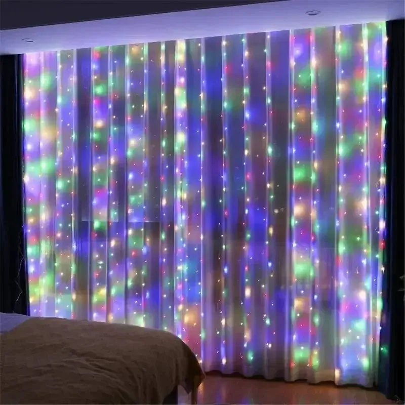 Guirlande lumineuse LED 100/600 à rideau 3/4/6 m avec télécommande USB, guirlande féerique pour décoration de Noël, chambre et maison 6