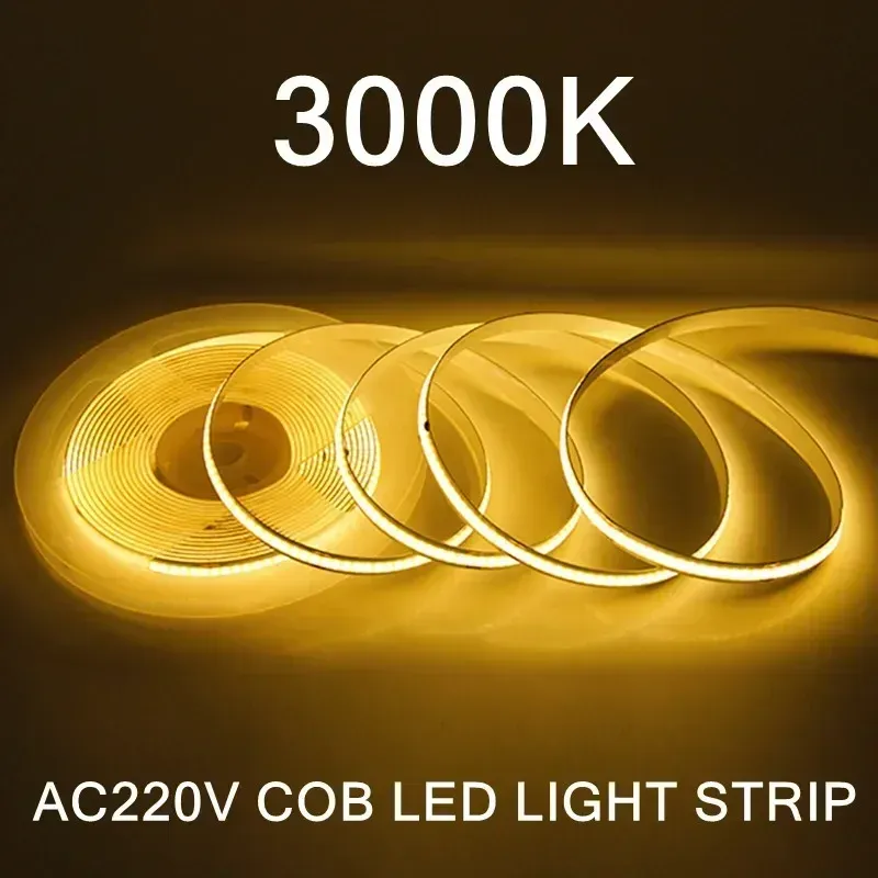 Bande LED COB flexible 220 V à CI intelligent, sans driver, haute luminosité, 240 LED, éclairage linéaire IRC95, blanc chaud, 1 à 5 m 9