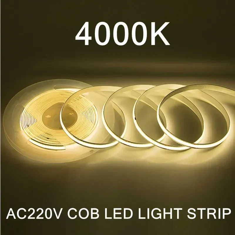 Bande LED COB flexible 220 V à CI intelligent, sans driver, haute luminosité, 240 LED, éclairage linéaire IRC95, blanc chaud, 1 à 5 m 8