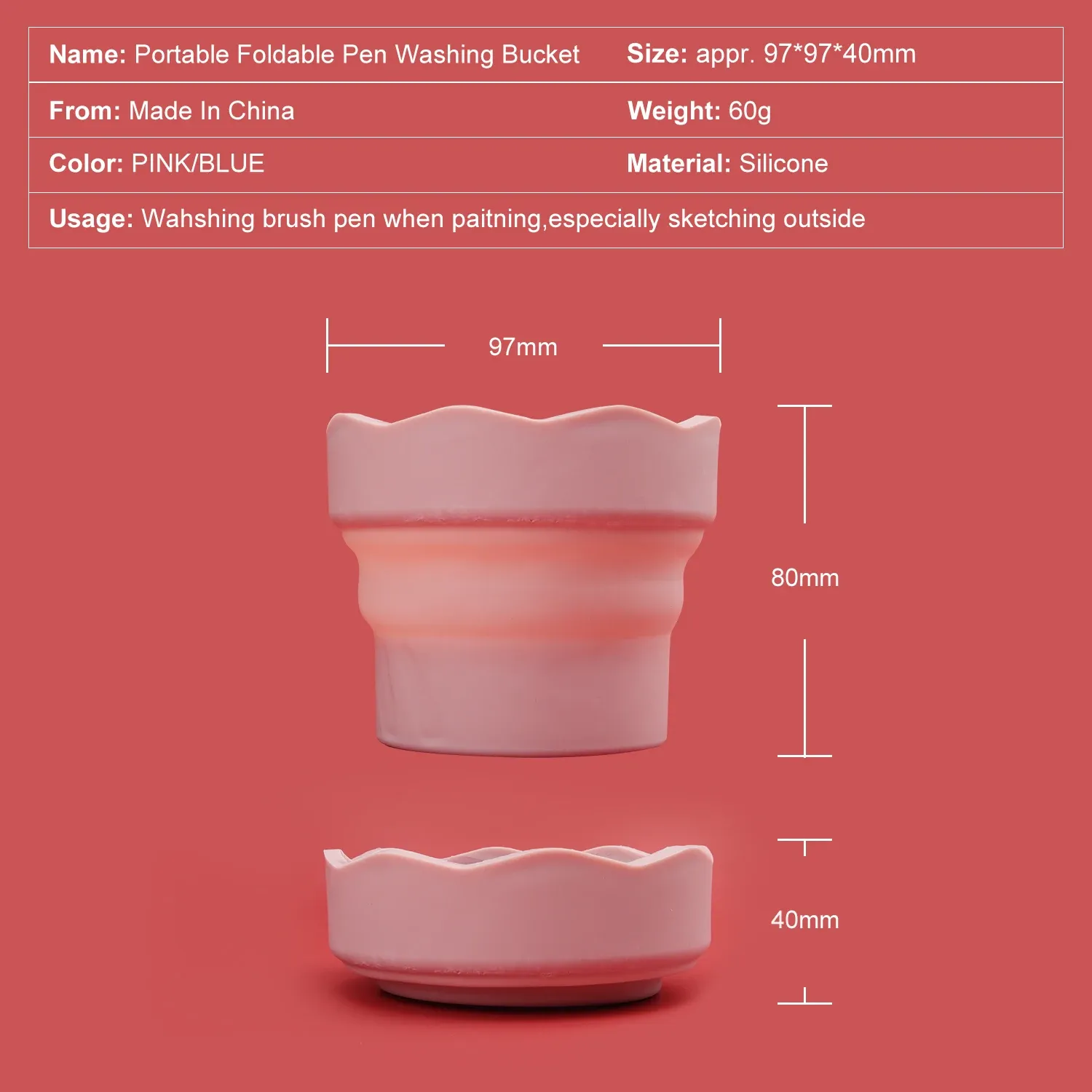 Mini seau pliant en silicone, détail d'utilisation