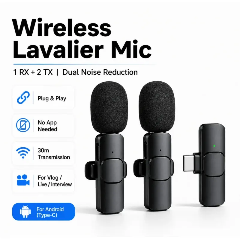 Microphone-cravate sans fil 2.4 GHz pour téléphone, avec réduction de bruit, surveillance audio et réverbération, idéal pour la diffusion en direct