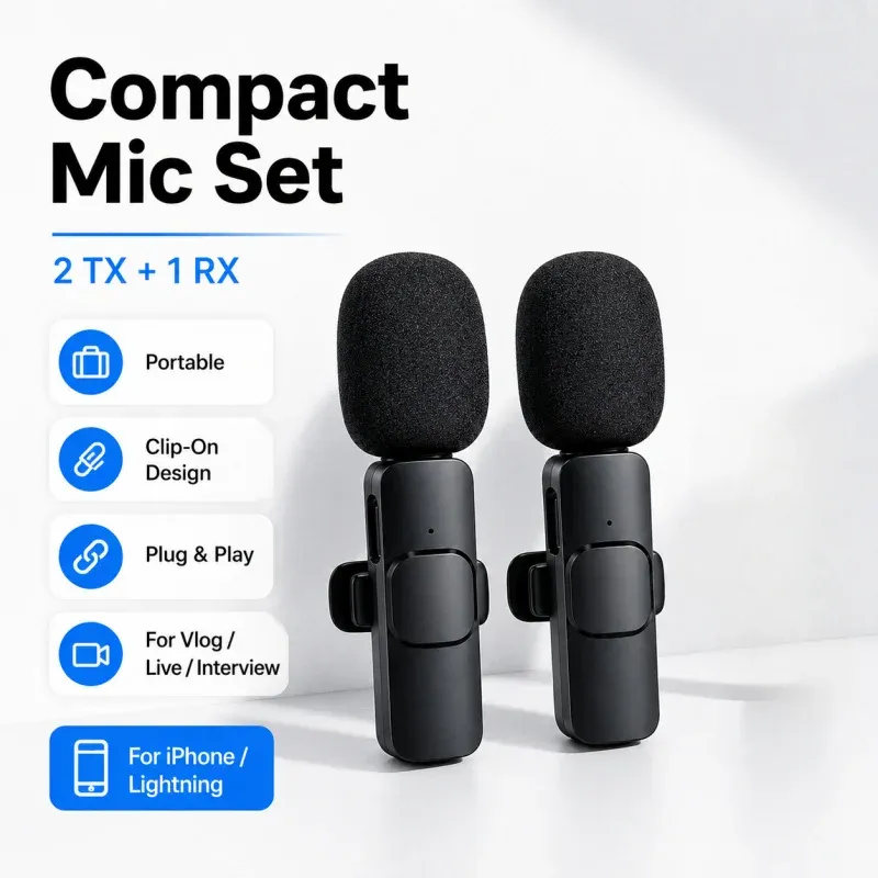 Microphone-cravate sans fil 2.4 GHz pour téléphone, avec réduction de bruit, surveillance audio et réverbération, idéal pour la diffusion en direct 5
